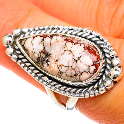 Sterling silver Wild Horse Jasper teardrop ring with engraved bezel, oval cabochon