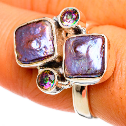Titanium Mother Of Pearl Rings handcrafted by Ana Silver Co - RING107045