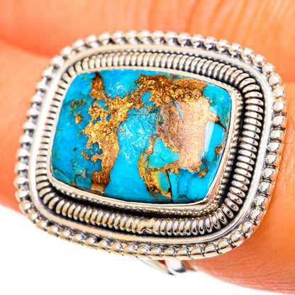 Blue Copper Composite Turquoise Rings handcrafted by Ana Silver Co - RING107066