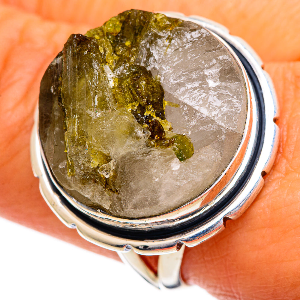 Green Tourmaline in Quartz Rings handcrafted by Ana Silver Co - RING107079