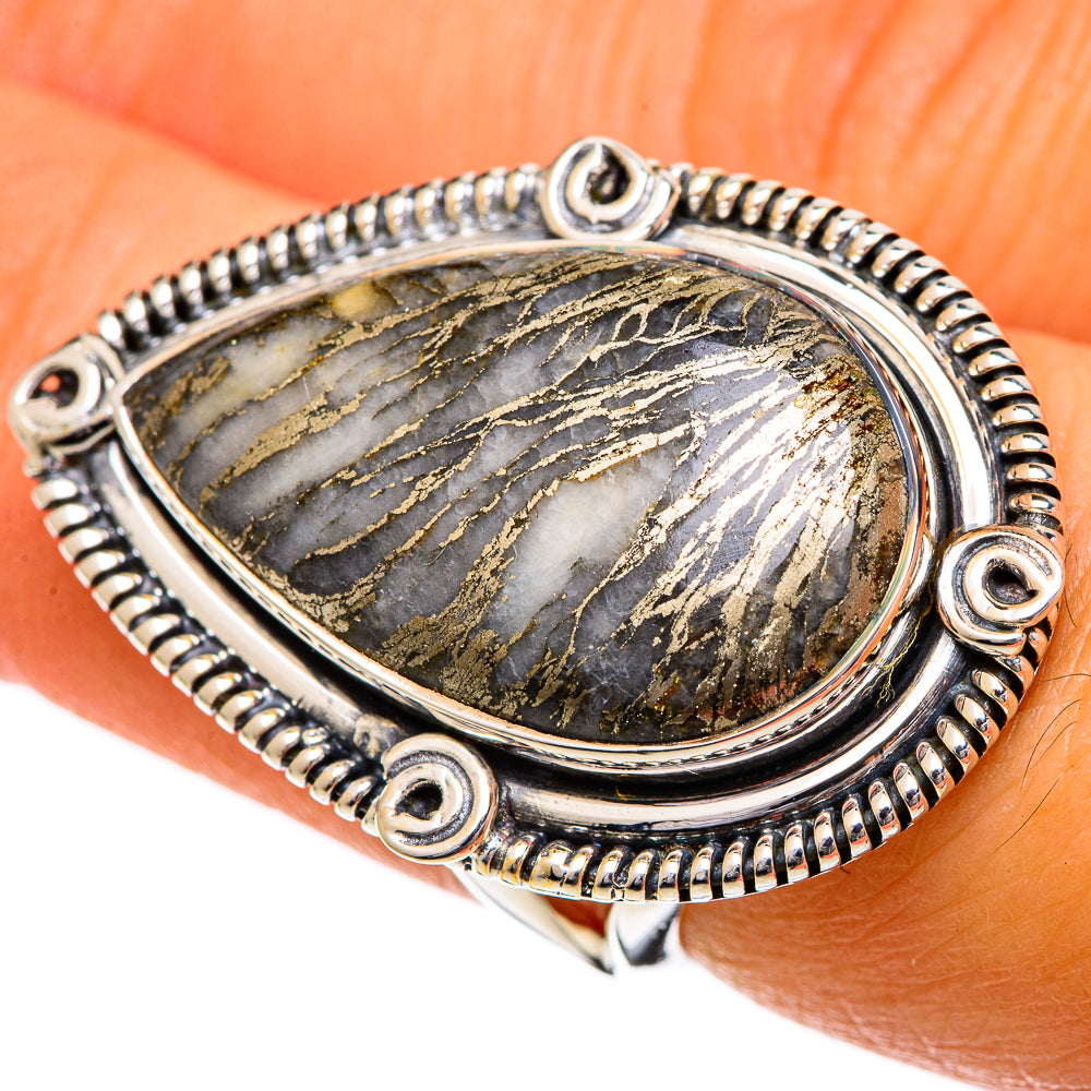 Pyrite Agate Rings handcrafted by Ana Silver Co - RING107098