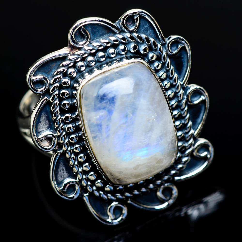 Rainbow Moonstone Rings handcrafted by Ana Silver Co - RING10709