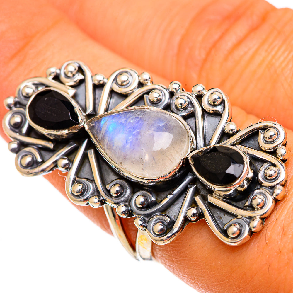 Rainbow Moonstone Rings handcrafted by Ana Silver Co - RING107102