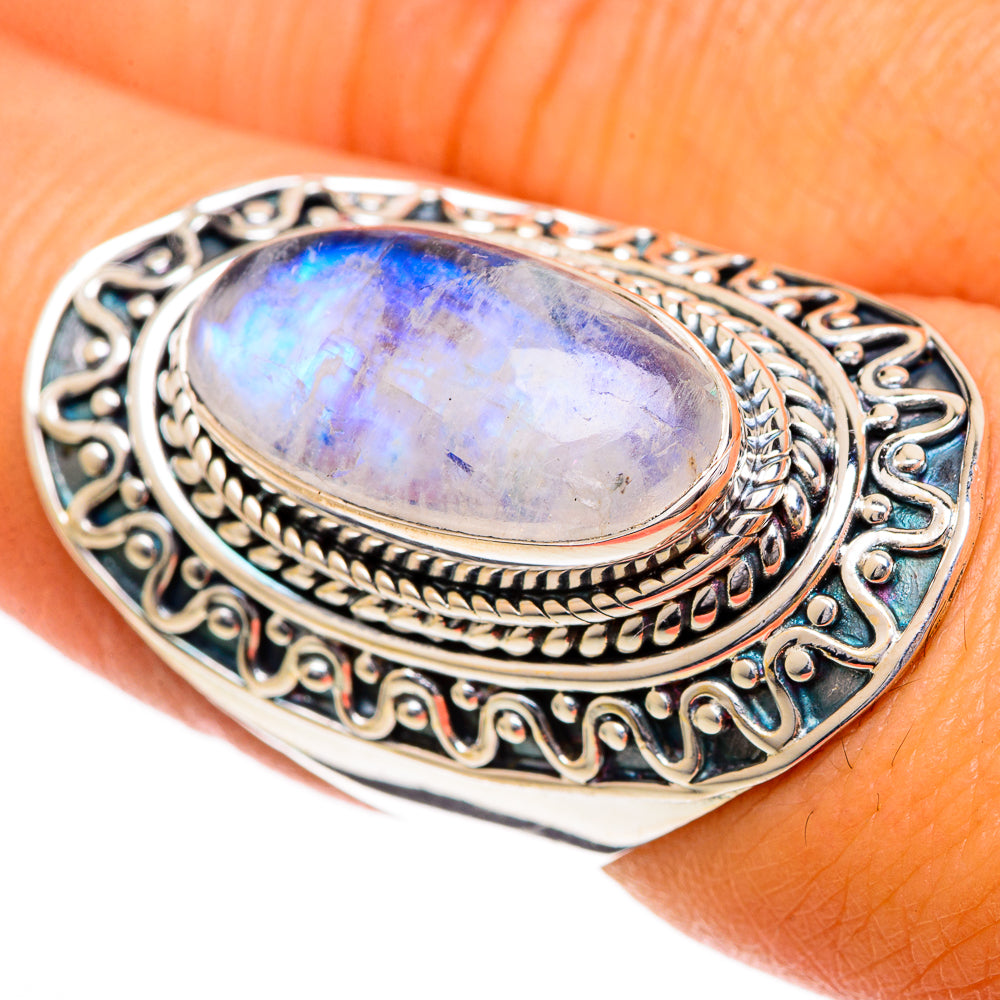 Rainbow Moonstone Rings handcrafted by Ana Silver Co - RING107104