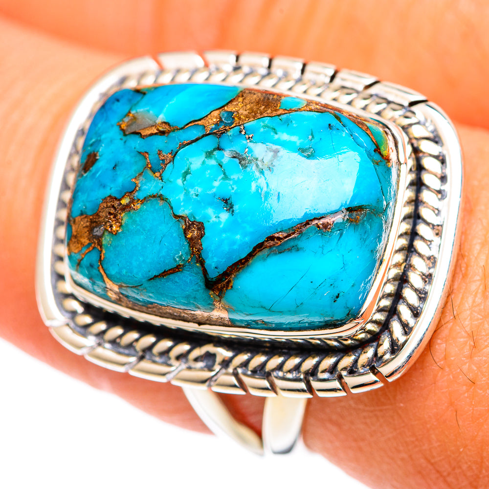 Blue Copper Composite Turquoise Rings handcrafted by Ana Silver Co - RING107132