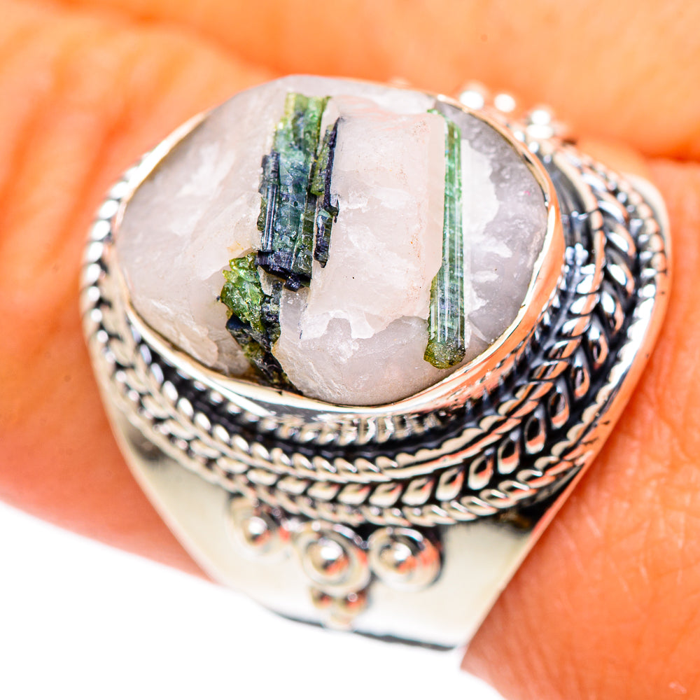 Green Tourmaline in Quartz Rings handcrafted by Ana Silver Co - RING107138