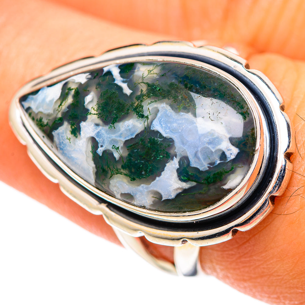 Green Moss Agate Rings handcrafted by Ana Silver Co - RING107176