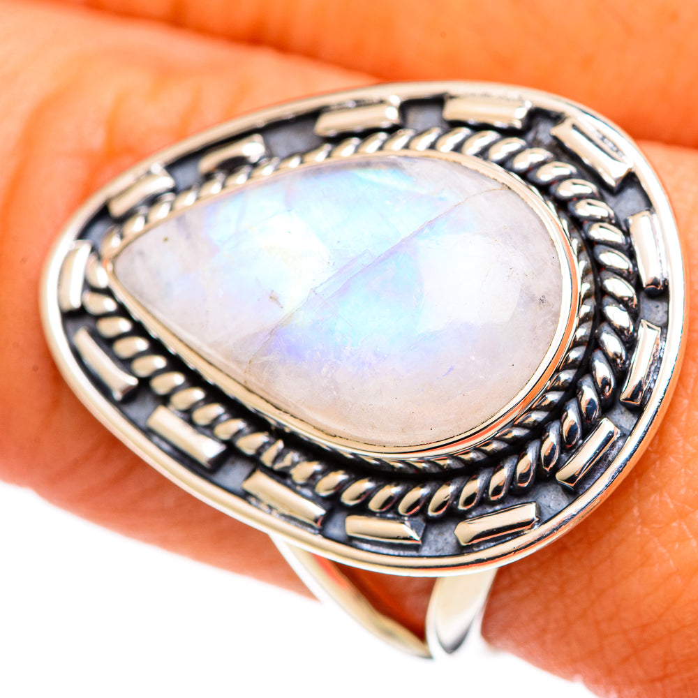 Rainbow Moonstone Rings handcrafted by Ana Silver Co - RING107225
