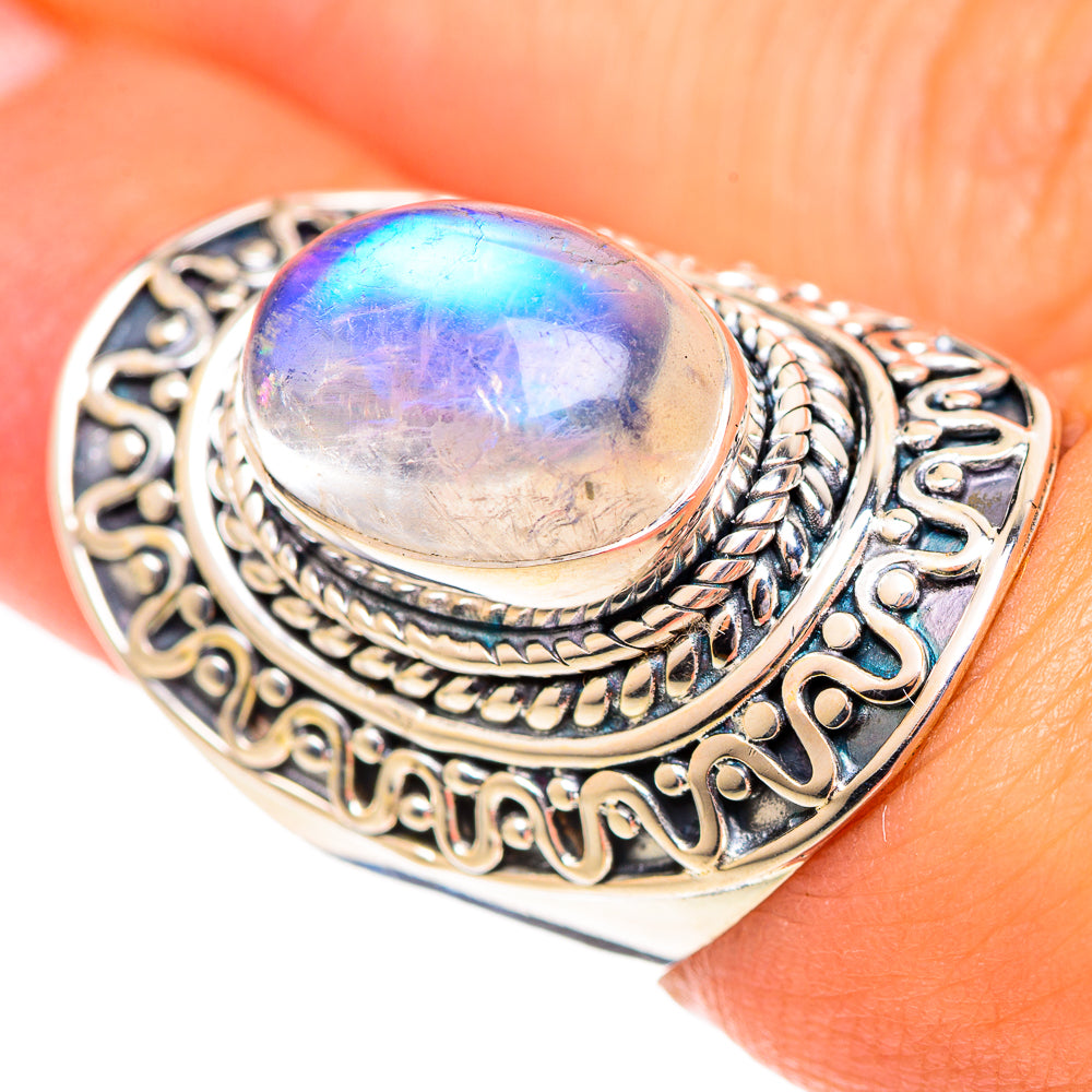 Rainbow Moonstone Rings handcrafted by Ana Silver Co - RING107226
