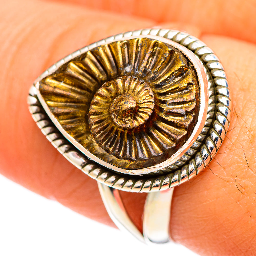 Pyrite Fossil Rings handcrafted by Ana Silver Co - RING107253