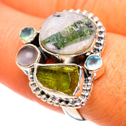 Green Tourmaline in Quartz Rings handcrafted by Ana Silver Co - RING107273