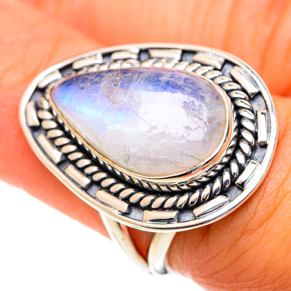Rainbow Moonstone Rings handcrafted by Ana Silver Co - RING107288