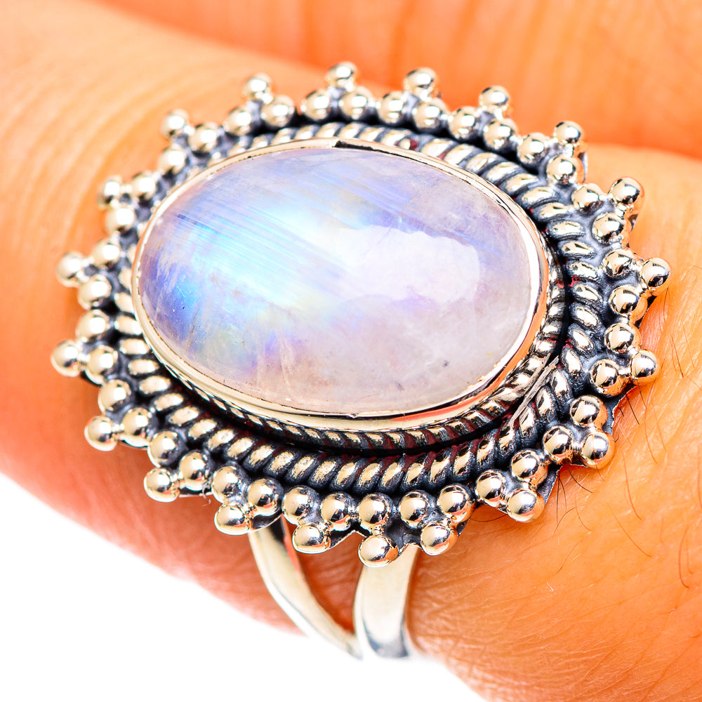 Rainbow Moonstone Rings handcrafted by Ana Silver Co - RING107318