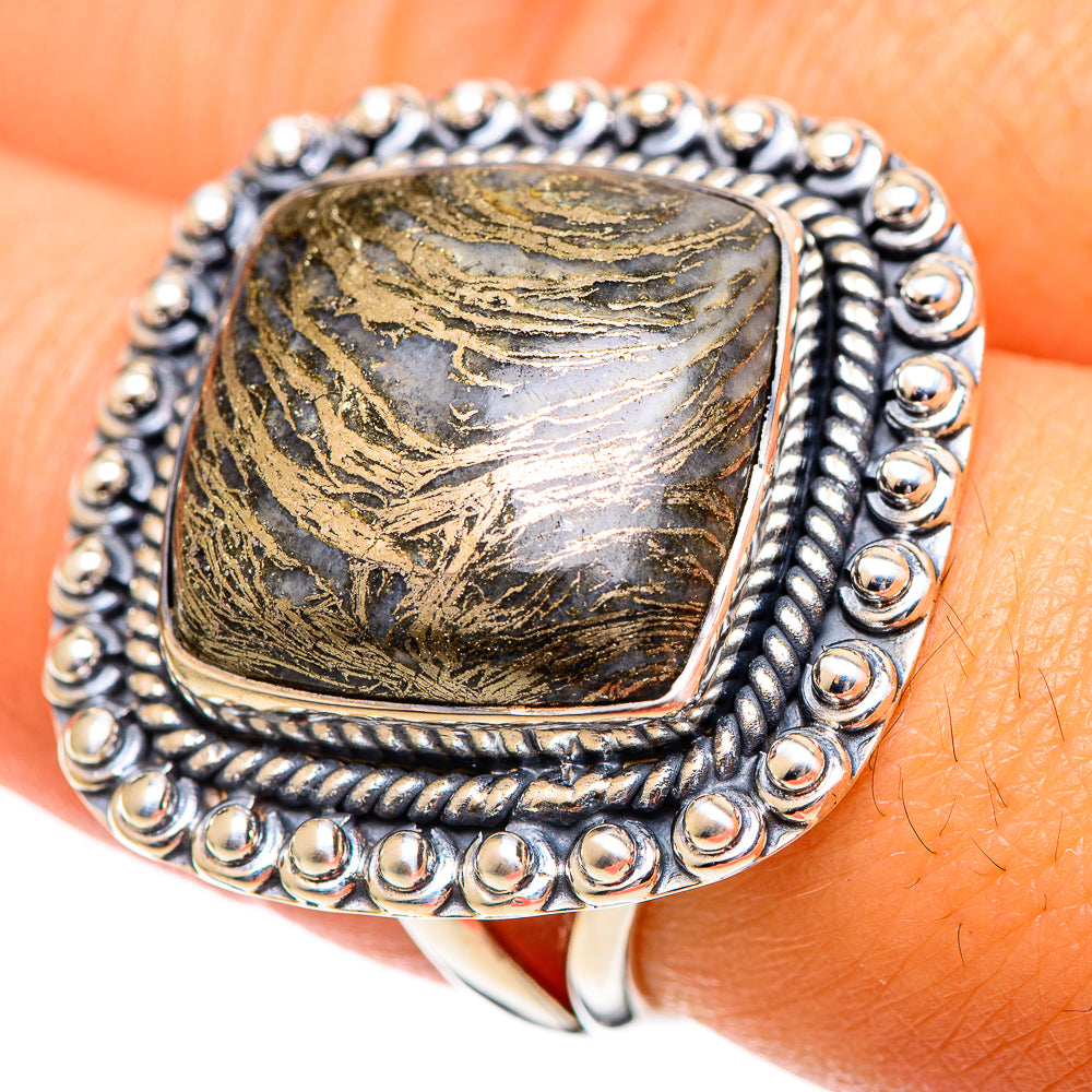 Pyrite Agate Rings handcrafted by Ana Silver Co - RING107346