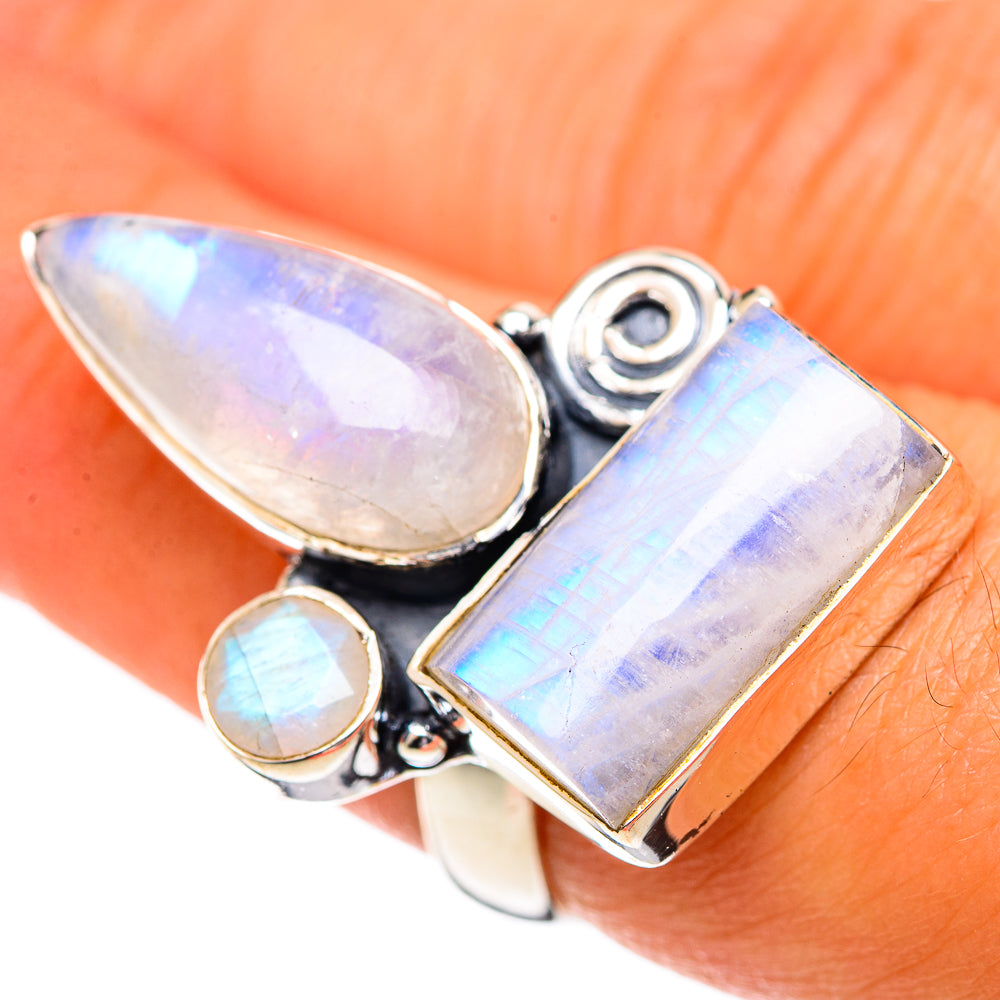 Rainbow Moonstone Rings handcrafted by Ana Silver Co - RING107353