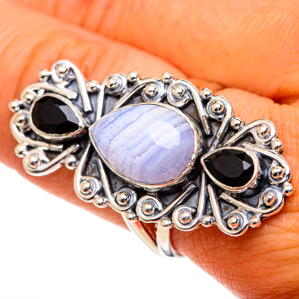 Blue Lace Agate Rings handcrafted by Ana Silver Co - RING107392