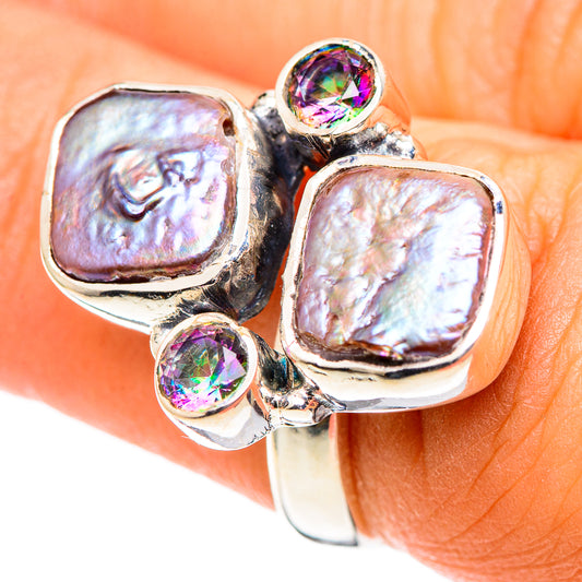 Titanium Mother Of Pearl Rings handcrafted by Ana Silver Co - RING107489