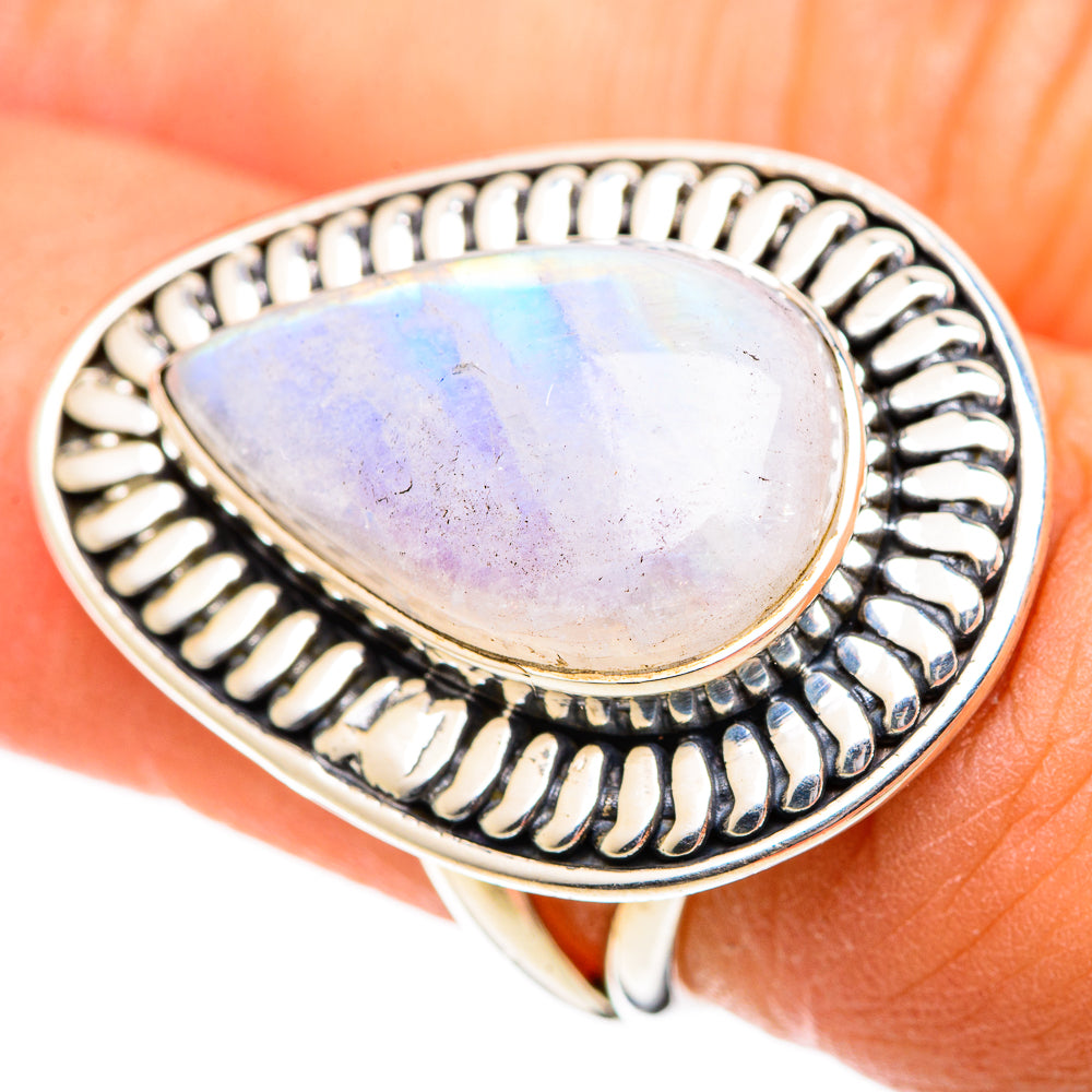 Rainbow Moonstone Rings handcrafted by Ana Silver Co - RING107554