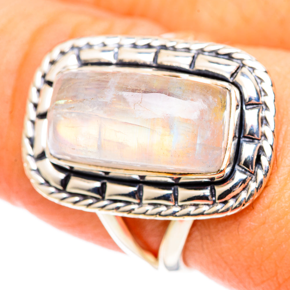 Rainbow Moonstone Rings handcrafted by Ana Silver Co - RING107555