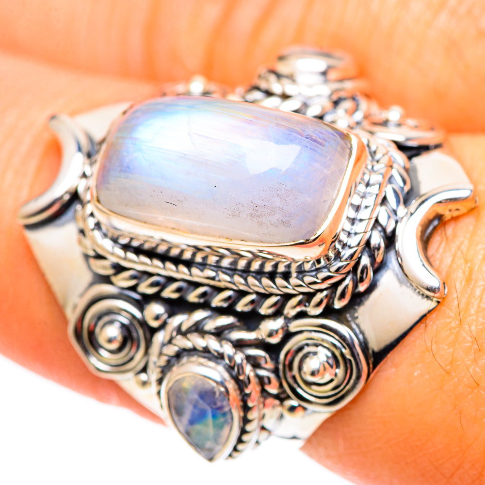Rainbow Moonstone Rings handcrafted by Ana Silver Co - RING107585