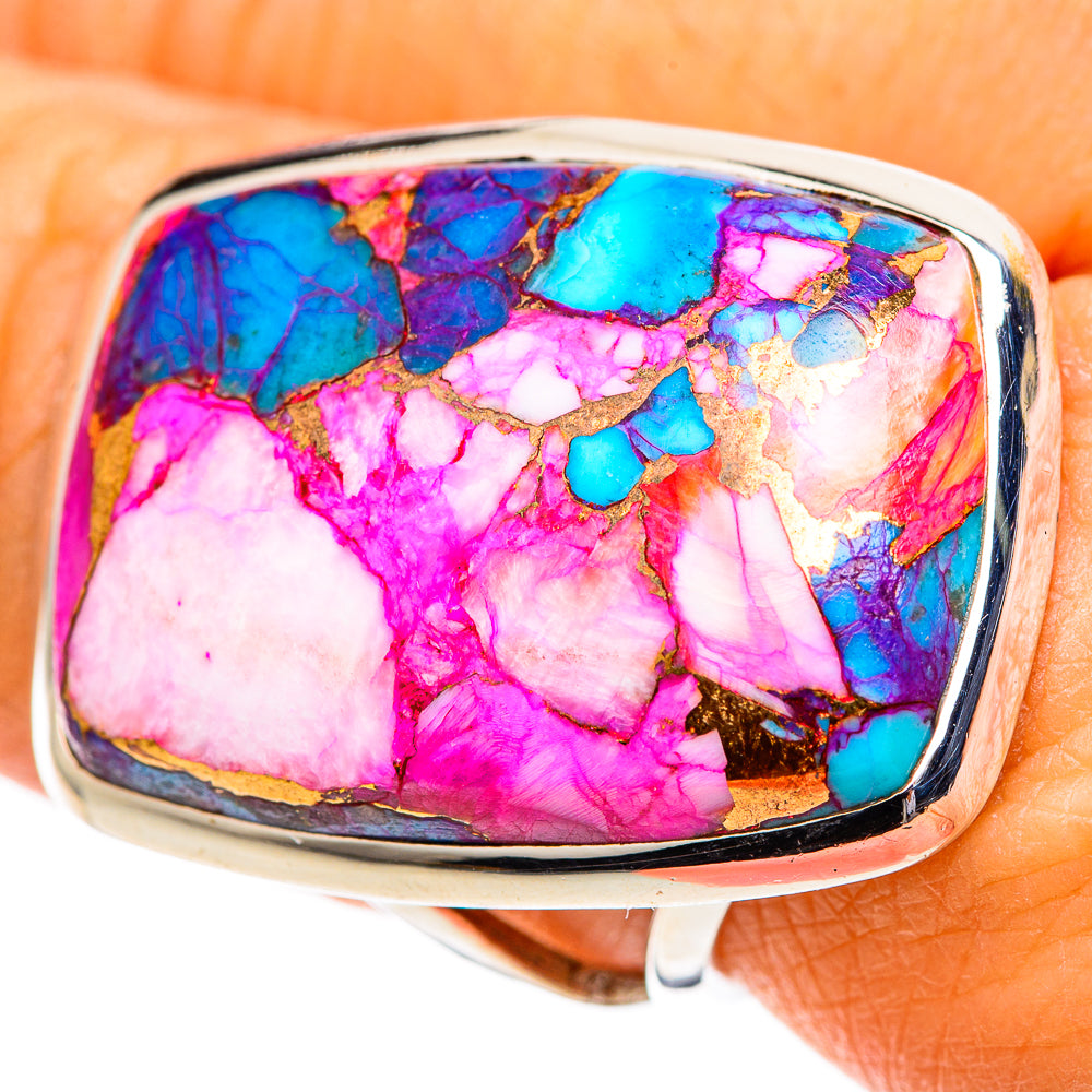Kingman Pink Dahlia Turquoise Rings handcrafted by Ana Silver Co - RING107588