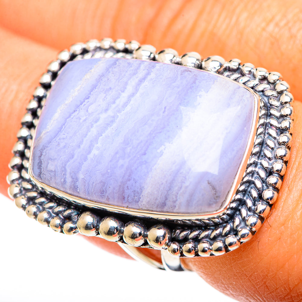 Blue Lace Agate Rings handcrafted by Ana Silver Co - RING107632