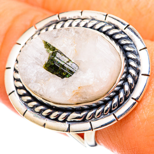 Green Tourmaline in Quartz Rings handcrafted by Ana Silver Co - RING107678