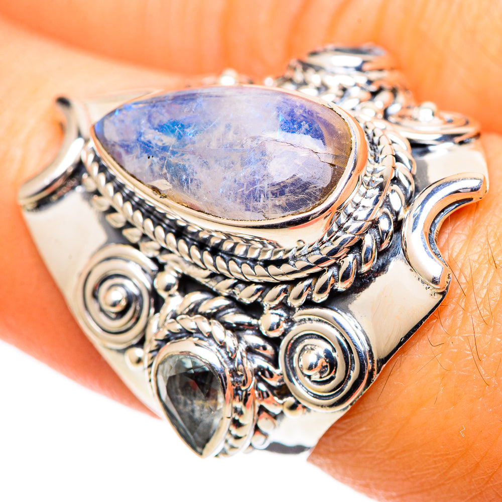 Rainbow Moonstone Rings handcrafted by Ana Silver Co - RING107679