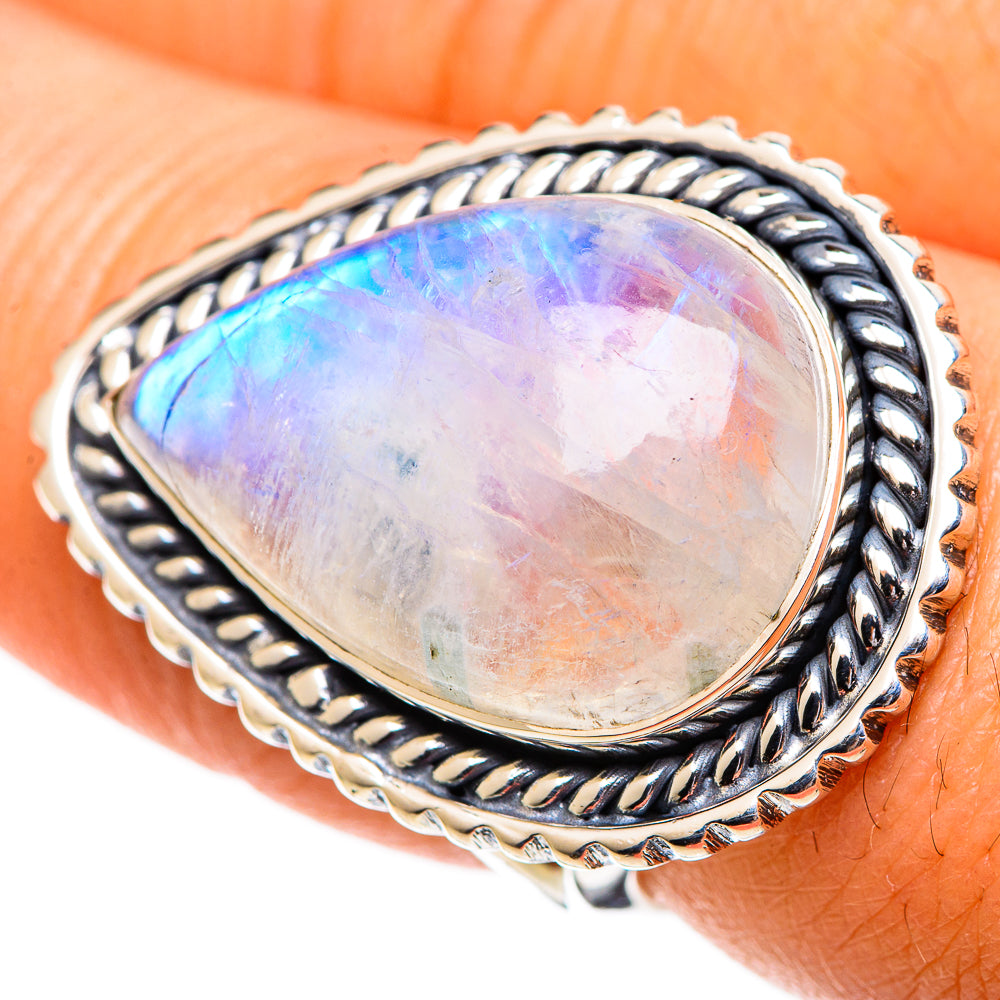Rainbow Moonstone Rings handcrafted by Ana Silver Co - RING107716