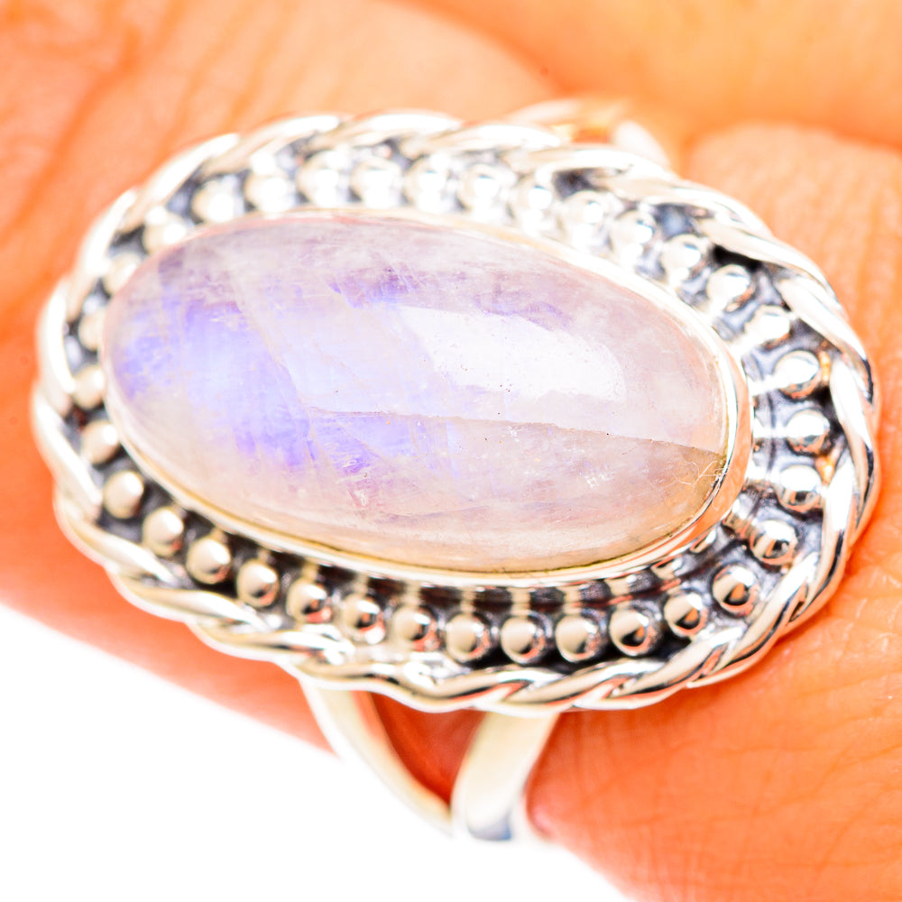 Rainbow Moonstone Rings handcrafted by Ana Silver Co - RING107756