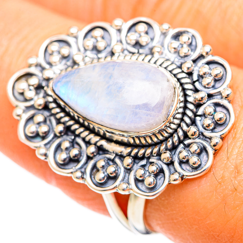 Rainbow Moonstone Rings handcrafted by Ana Silver Co - RING107793