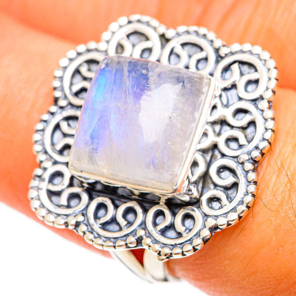 Rainbow Moonstone Rings handcrafted by Ana Silver Co - RING107829