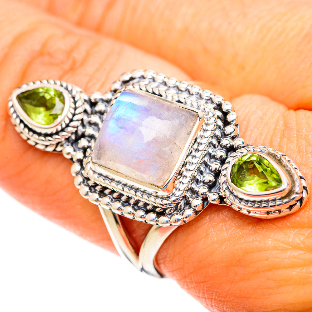 Rainbow Moonstone Rings handcrafted by Ana Silver Co - RING107841