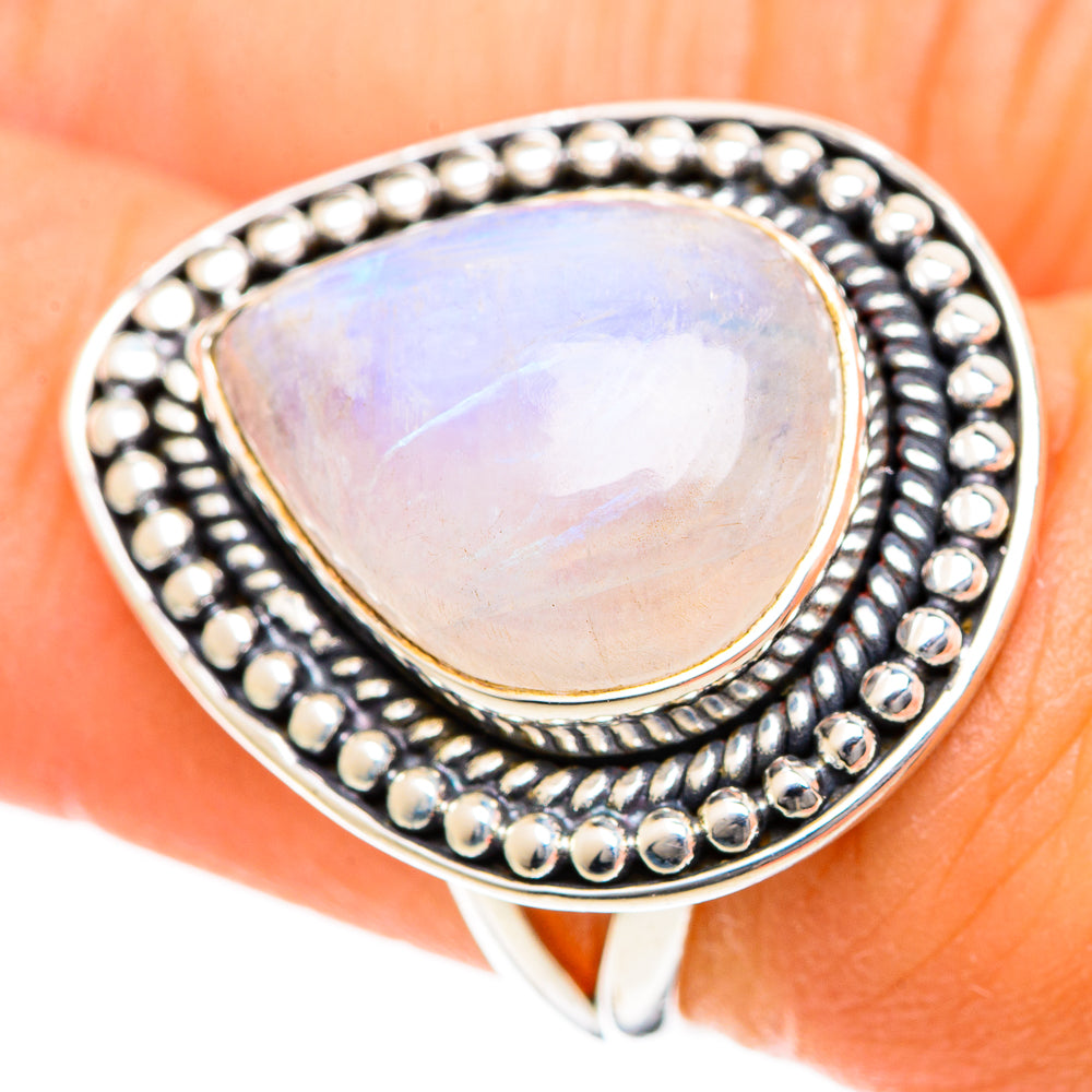 Rainbow Moonstone Rings handcrafted by Ana Silver Co - RING107858