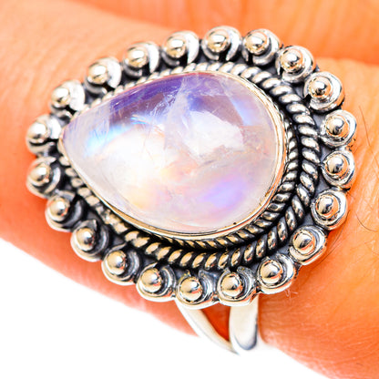 Rainbow Moonstone Rings handcrafted by Ana Silver Co - RING107893