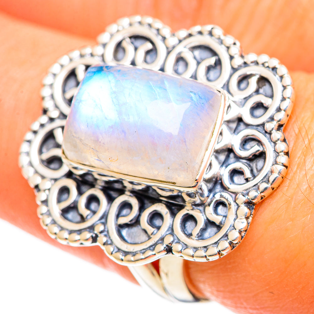 Rainbow Moonstone Rings handcrafted by Ana Silver Co - RING107895