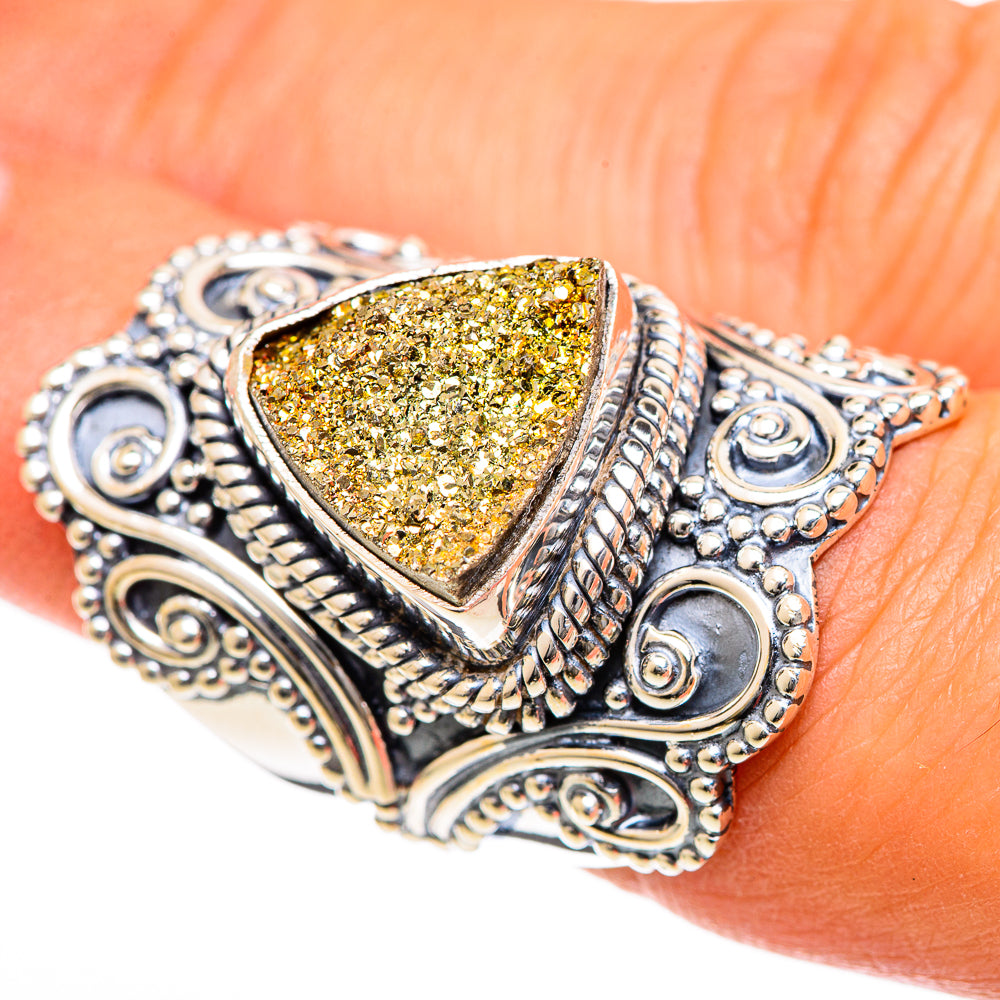 Spectro Pyrite Druzy Rings handcrafted by Ana Silver Co - RING107961