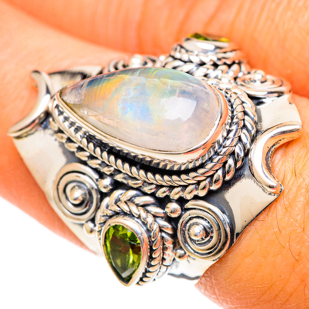 Rainbow Moonstone Rings handcrafted by Ana Silver Co - RING107965