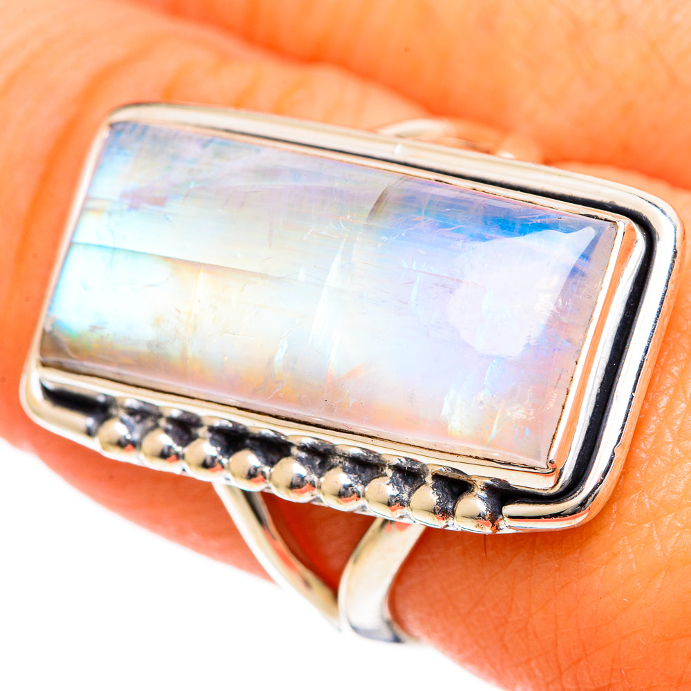 Rainbow Moonstone Rings handcrafted by Ana Silver Co - RING108006