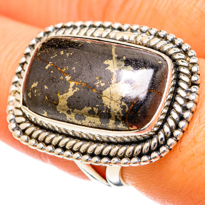 Pyrite In Black Agate Rings handcrafted by Ana Silver Co - RING108026