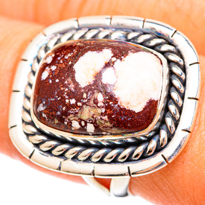 Oval wild horse jasper cabochon ring in silver with twisted rope bezel