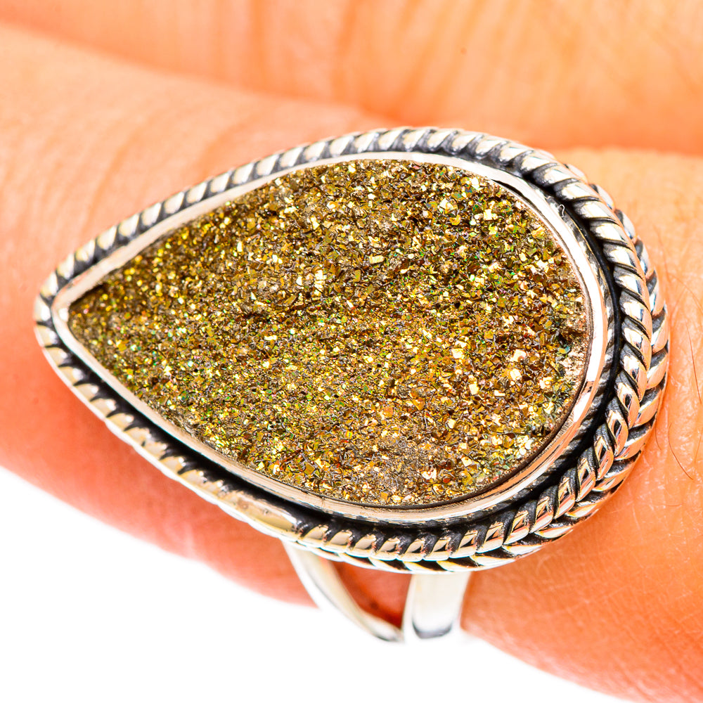 Spectro Pyrite Druzy Rings handcrafted by Ana Silver Co - RING108053