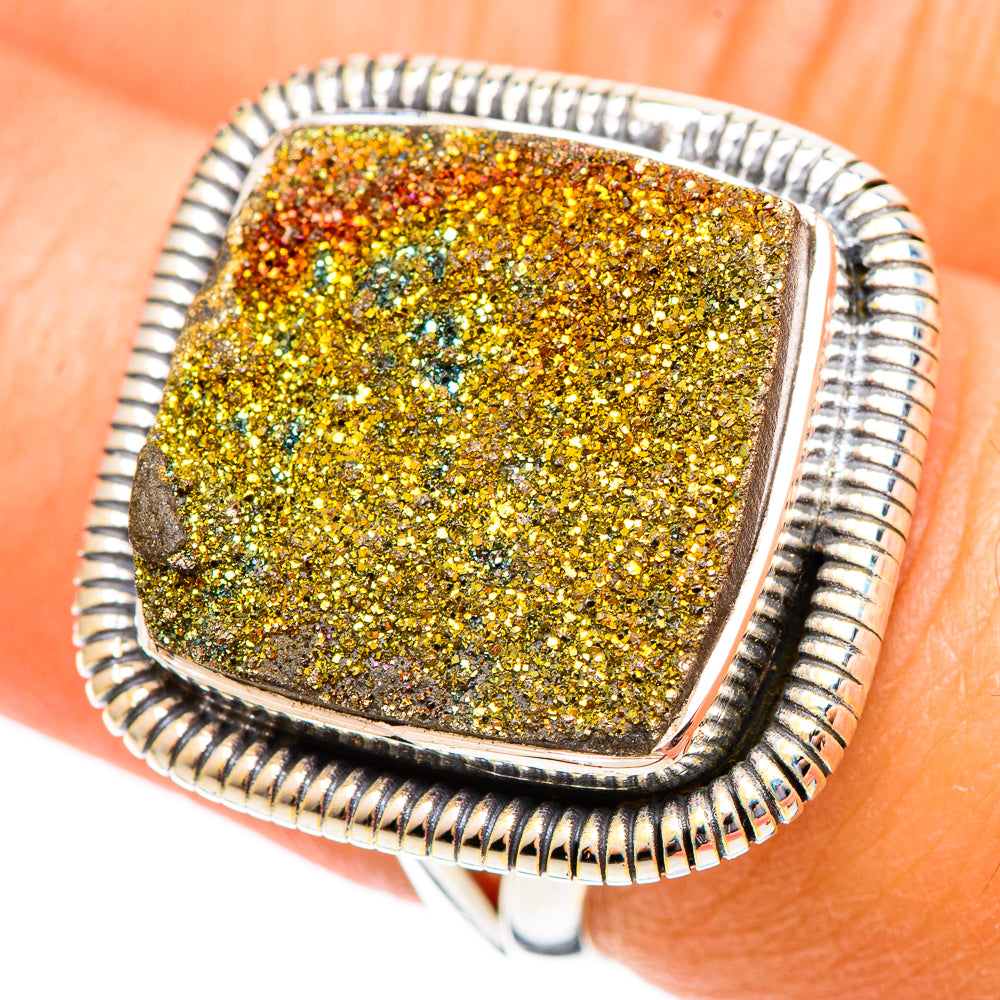 Spectro Pyrite Druzy Rings handcrafted by Ana Silver Co - RING108054