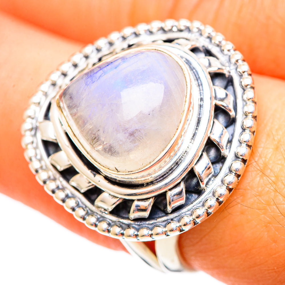 Rainbow Moonstone Rings handcrafted by Ana Silver Co - RING108057