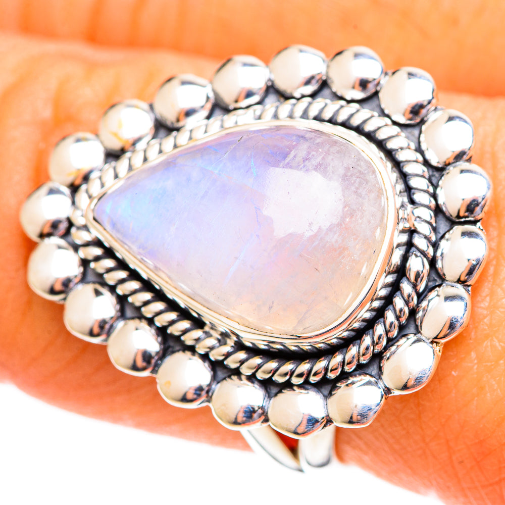 Rainbow Moonstone Rings handcrafted by Ana Silver Co - RING108058