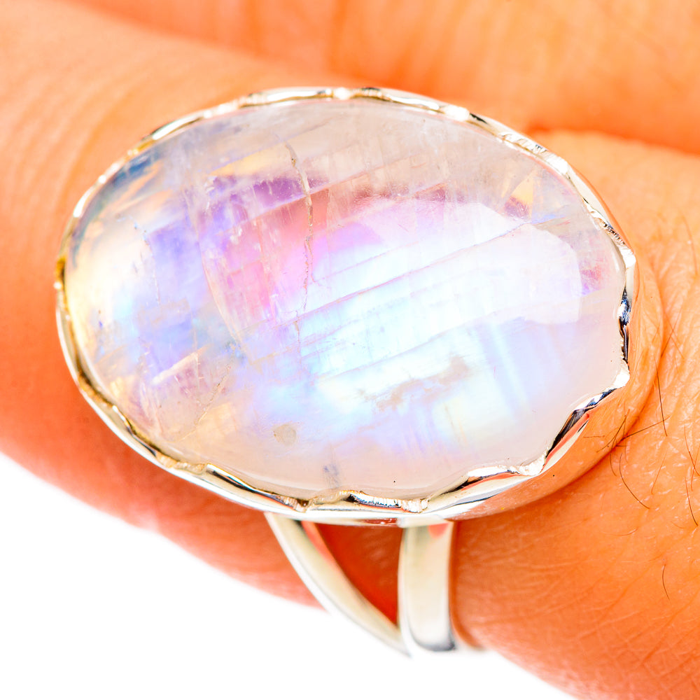 Rainbow Moonstone Rings handcrafted by Ana Silver Co - RING108061