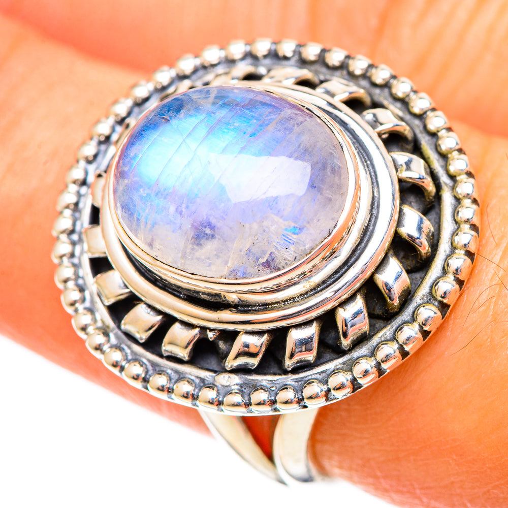 Rainbow Moonstone Rings handcrafted by Ana Silver Co - RING108062