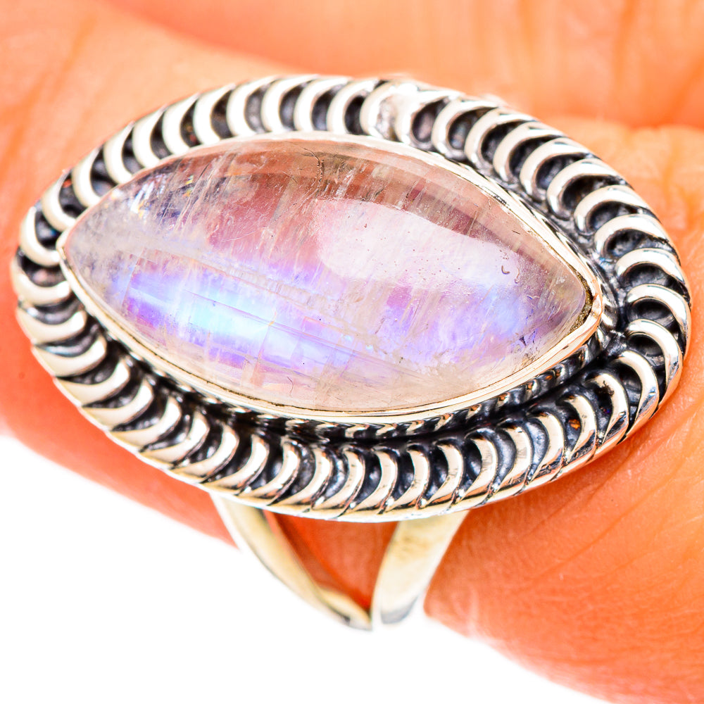 Rainbow Moonstone Rings handcrafted by Ana Silver Co - RING108063