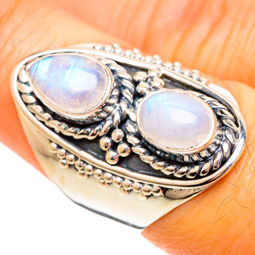 Rainbow Moonstone Rings handcrafted by Ana Silver Co - RING108064