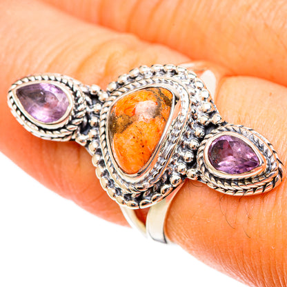 Orange Copper Composite Turquoise Rings handcrafted by Ana Silver Co - RING108066